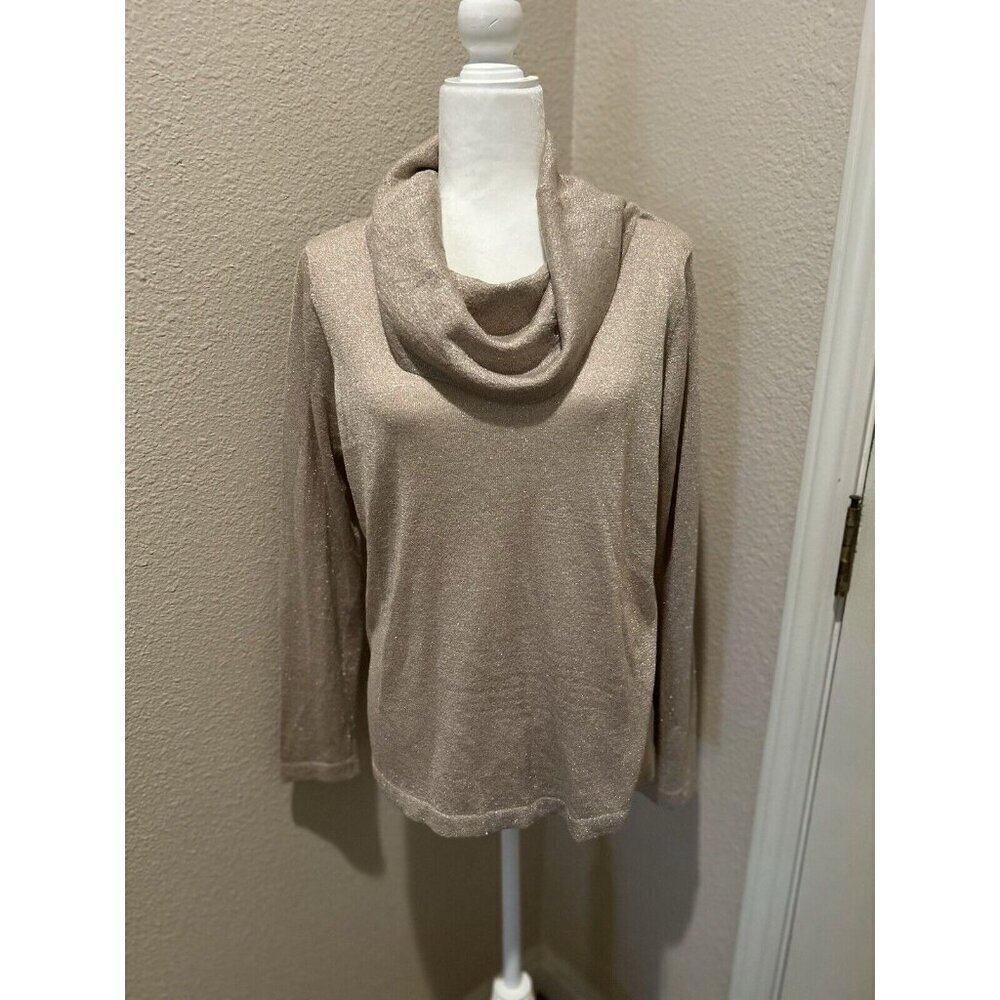 Coldwater Creek Top PXL 16 Gold Metallic Shimmer Cowl Neck Knit Glitter Disco